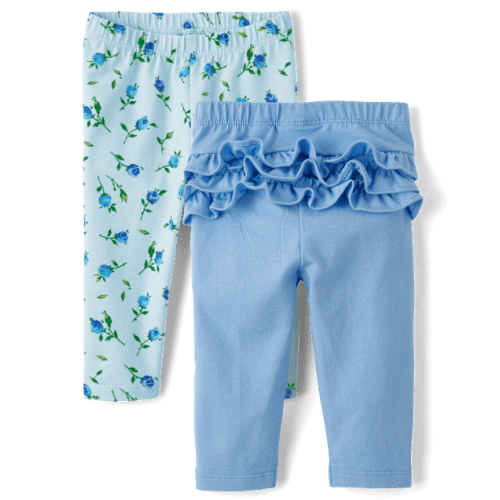 Baby Girls Floral Ruffle Leggings 2-Pack - Blue
