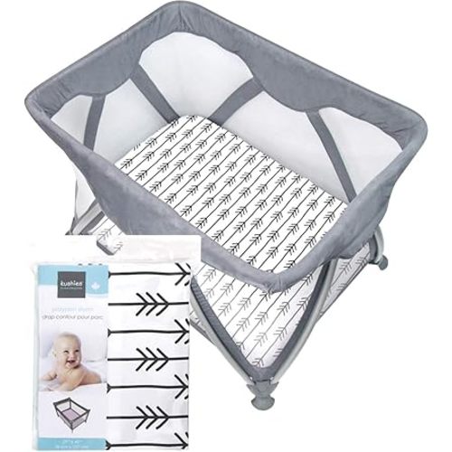 Kushies Baby 100% Breathable Cotton Flannel Pack n Play/Palyard/Playpen Fitted Sheet,Fully Elasticized- Made in Canada, 29" x 42" One Direction Black & White