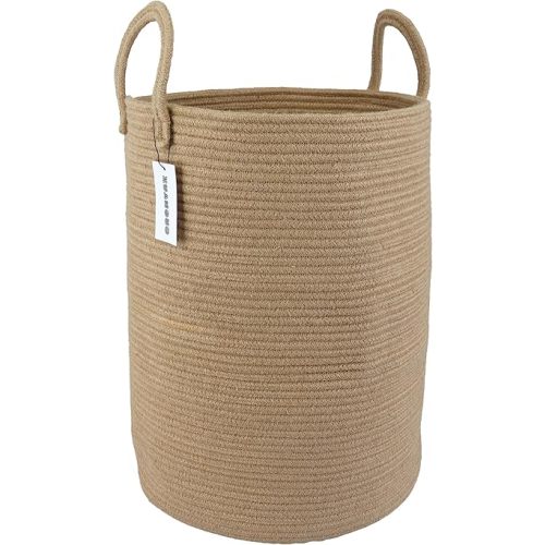 Cotton Rope Laundry Basket Hamper for Clothes Woven Storage Basket for Living Room Bedroom Boho Tall Rope Baskets for Blanket Toys Pillow Towels Baby Nursery Hamper Bin Large jute