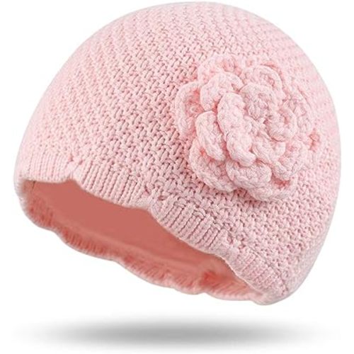 Bamery Winter Little Girls' Beanie Hat Cute Toddler Girl Knitted Hat Cotton Warm Hats for Under 6 Years