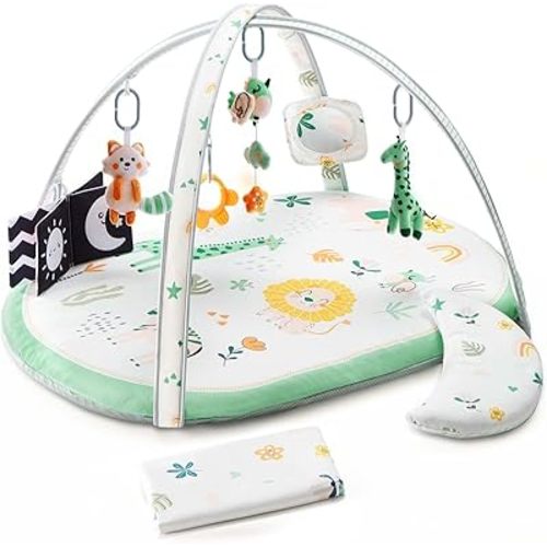 Lupantte Activity Gym / Play Mat with Replaceable Washable Covers for Baby Tummy Time with Toys for Visual, Hearing, Touch, Cognitive Development for Newborn to Toddler as Shower Gift
