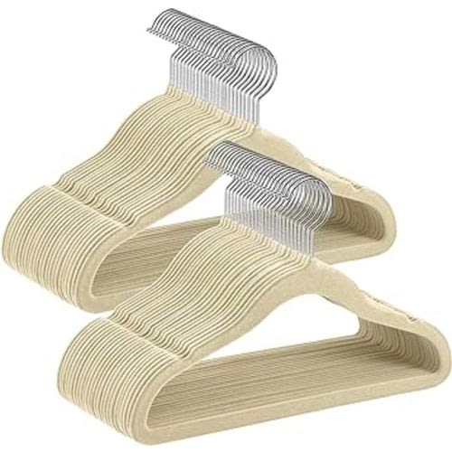 SONGMICS Baby Hangers 50 Pack, Kids Hangers for Closet, 11.8 x 8.1 Inches, Silver 360° Swivel Hooks, Space-Saving Clothes Hangers, Velvet Hangers for Nursery, Non-Slip, Sand Beige UCRF027K05