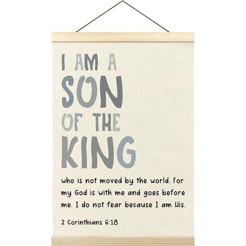 Retro Blue Inspirational Christian Wall Art Decor, I Am a Son of the King Religious Scripture Poster Hanger Frame for Boys Room Nursery Playroom Home Wall Decor, 12x16 Inch