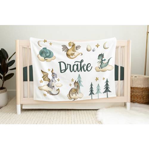 Dragon Blanket, Personalized Dragon Baby Blanket, Newborn Coming Home Blanket, New Baby Gift, Dragon Nursery Theme, Dragon Baby Shower B9