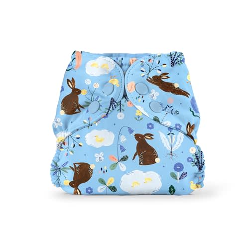 Esembly Cloth Diaper Outer - Waterproof Cloth Cover and Reusable Swim Diaper, Breathable Layer Over Absorbent Inner for Blowout-Proof Diapering - Size 1 (7-17 lbs), Bunnies