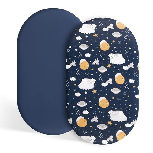 Baby Bassinet Sheets 33”X16”, 2 Pack Adventure and Dark Blue