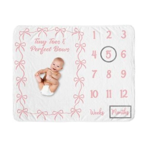 Sweet Jojo Designs Girl Baby Milestone Blanket Ballerina and Ballet Bows Pink and White