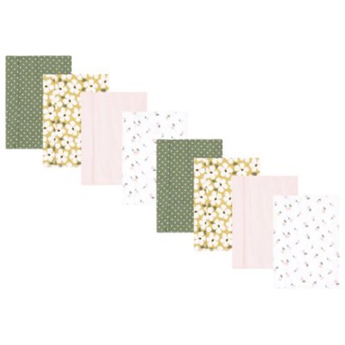 Hudson Baby Boys and Girls Cotton Poly Flannel Burp Cloths 8-Pack, Sage Floral, One Size