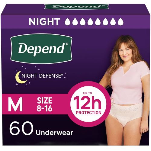 Depend Night Defense Adult Incontinence & Postpartum Bladder Leak Underwear for Women, Disposable, Overnight, Medium, Blush, 60 Count (4 Packs of 15), Packaging May Vary