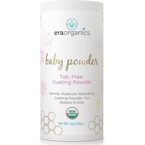 Era Organics USDA Organic Baby Powder Talc-Free - Soothing Arrowroot, Calendula and Cornstarch for Newborn, Babies or Toddlers - Made in USA - 3oz/85g