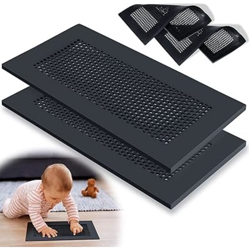 Orzbow Baby Proofing Soft Silicone Vent Cover for Home Wall/Ceiling/Floor Register,Child Proof Floor Air Vent Deflector Cover,Catches Debris Hair & Prevents Creepy Crawlies,Easy Install, Black,2 Pack