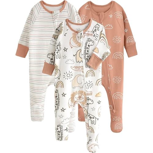 Yoofoss Baby Pajamas 100% Cotton Baby Sleepers for Newborn 0-3 3-6 6-9 Months Boys Girl Clothes 3pcs Footed PJs