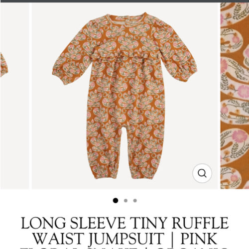 long sleeve tiny ruffle waist jumpsuit | pink floral snake | organic cotton interlock