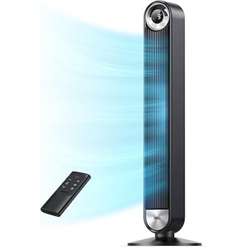 Dreo Tower Fan for Bedroom, Upgraded DC 9 Speeds Ultra-Quiet Floor Fan, 90° Oscillating Fans for Indoors with 26ft/s Velocity, 12H Timer, Standing Fans, Bladeless Fan Powerful for Home Office Room