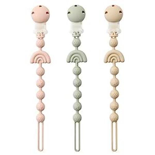 Amazon.com : Baby Pacifier Clips One Piece Binky Clip Holder Silicone Teether Clip Pacifier Straps with Clip Baby Teether Toys for Boys and Girls Set of 3 Andy Bear-Ivory+Sage+Blush : Baby
