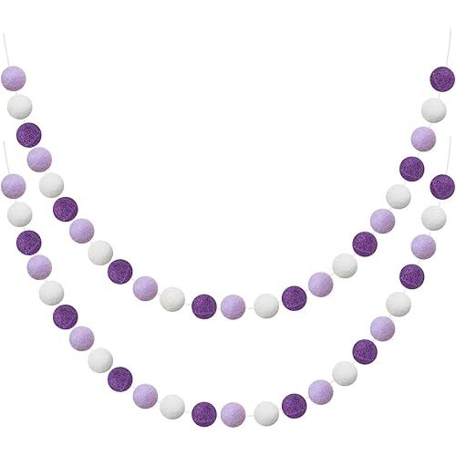 Boao 2 Pieces Wool Felt Ball Garland Colorful Pom Pom Garland Handmade 6.5 Feet Long 24 Balls Felt Banner for Wall Christmas Tree Decoration (Purple,White)