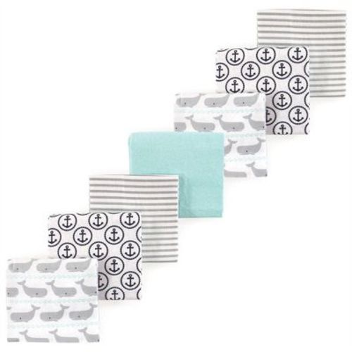 Luvable Friends Hudson Baby Cotton Poly Flannel Receiving Blankets 7pk, Ocean Whale