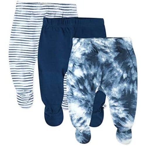 HonestBaby 3-Pack Footed Pants Roomy Fit Pull on Bottoms 100% Organic Cotton for Infant Baby Boys, Girls, Unisex