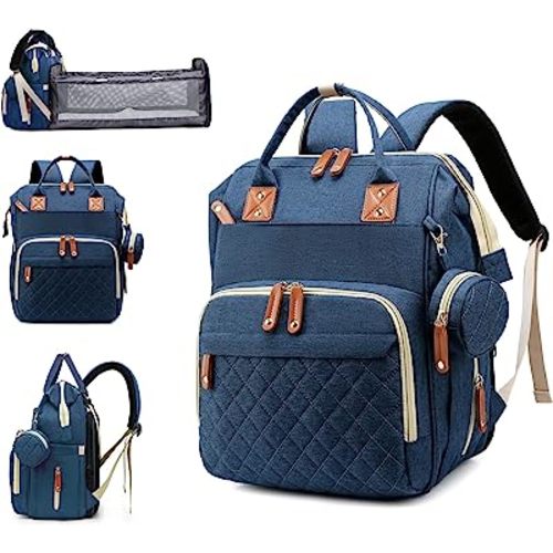 Diaper Bag with Changing Station, Waterproof 3 in 1 Baby Diaper Backpack with Foldable Changing Pad, Large Travel Back Pack for Baby Girl Boy, Blue