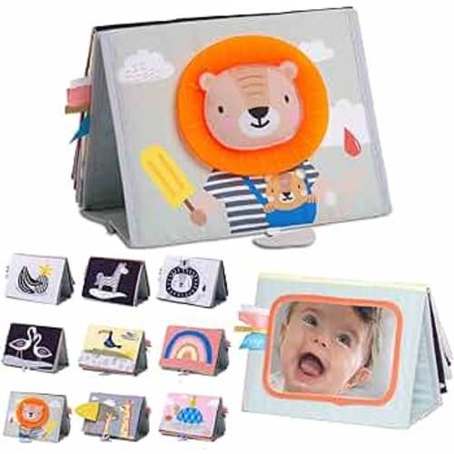 Taf Toys Savannah Infant Tummy-time Soft Crinkle Activity Book with Huge Baby Safe Mirror, 3D Activities, Textures and a Soft Baby Teether
