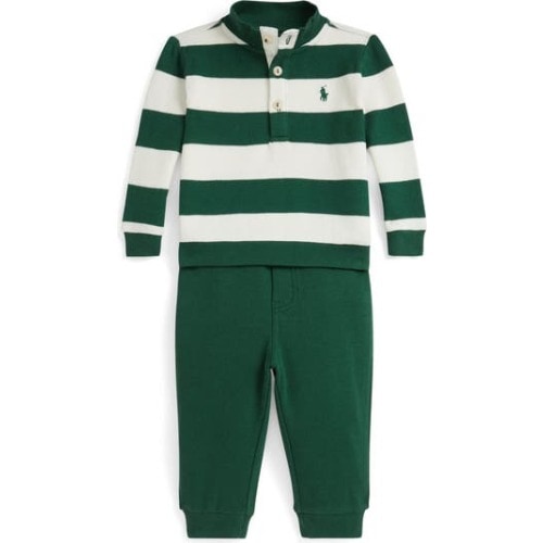 Estate Rib Stripe Cotton Rugby Shirt & Joggers Set, 6M