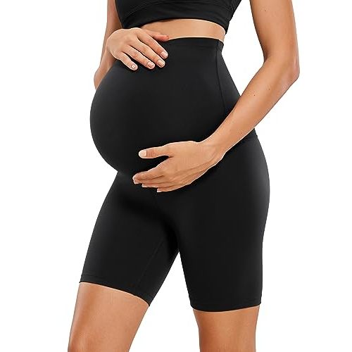 CRZ YOGA Womens Butterluxe Maternity Biker Shorts Over The Belly 6" - Pregnancy Yoga Workout Activewear