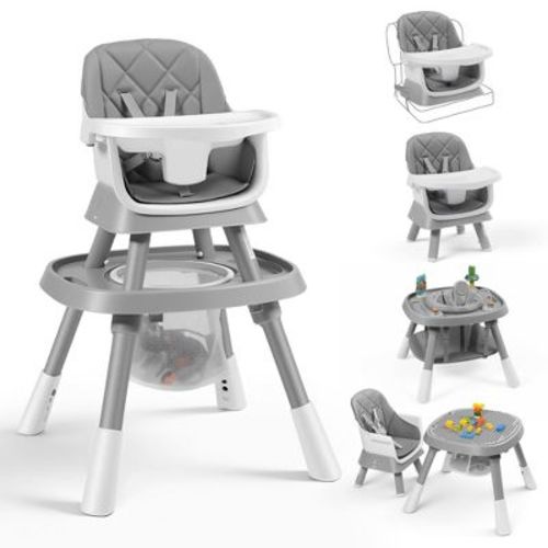 Kinder King 15 in 1 Baby High Chair, Coverts to Rotatable Activity Play Center/Infant Dining Booster Seat, Detachable Toys, Removable Tray, Gray
