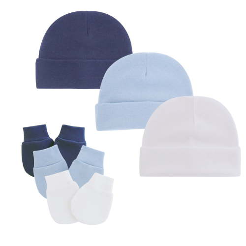 Newborn Hospital Baby Soft Cotton Organic Cap and Scratch Mitten Set Hats for Baby Boy and Girl 0-6 Months