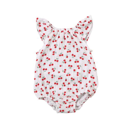 Newborn Baby Girl Cotton Linen Bubble Bodysuit Cactus Radish Cherry Print Sleeveless Romper Onesies