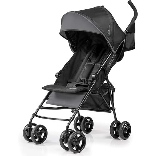 Summer by Ingenuity 3D Mini Convenience Stroller – Lightweight Stroller with Compact Fold, Multi-Position Recline, Canopy with Pop Out Sun Visor and More – Umbrella Stroller for Travel and More, Gray