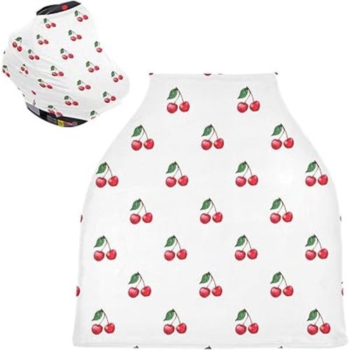 Burbuja Car Seat Cover for Baby, Cherries Car Seat Canopy Nursing Cover for Breastfeeding, Multi-use Car Seat Cover for Infant Newborn Stroller Carrier Shopping Cart