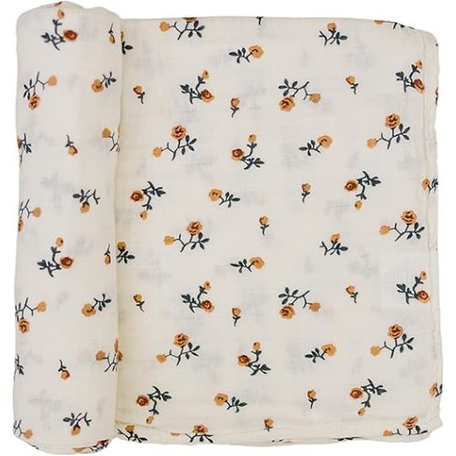 Mebie Baby Cream Floral Muslin Swaddle Blanket, Modern and Neutral Swaddle for Baby Girl or Boy, Soft Newborn Swaddle, 0-3 Month, Comfy Wrap, Baby Essentials & Gifts