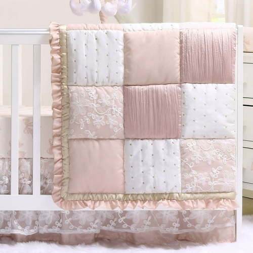 The Peanutshell Patchwork 4 Piece Nursery Bedding Sets, with Quilt, Fitted Crib sheet, Dust Ruffle