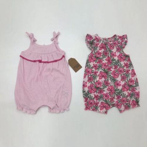 Chick Pea Baby Girl Romper Newborn Essentials Pom Pom Sleeve 2 Pc Set Ice Cream Summer Pink 0-3m - Summer Pink