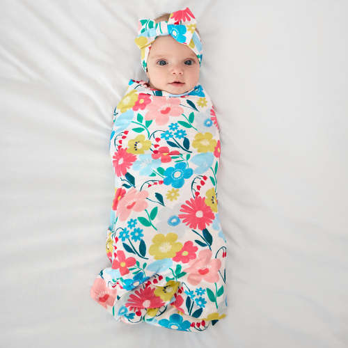 Midsummer Meadow Swaddle & Luxe Bow Headband Set | Little Sleepies