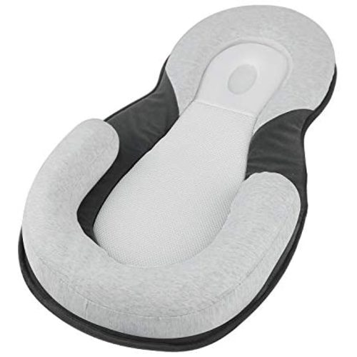 Mestron Portable Baby Bed Babies Head Support Pillow Newborn Baby Mattress Lounger Nest for Baby Sleep Positioning Comfortable Easy Cleaning Sleeping Lounger for 0 12 Months Baby Lounger (Grey)