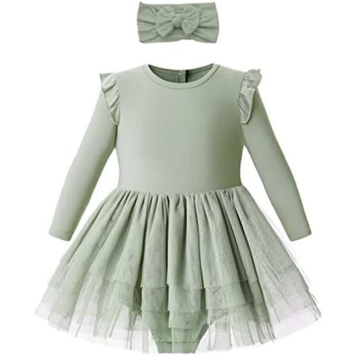 O2 BABY Organic Cotton Baby Girls Tutu Dress Baby's Tulle Dress with Headband Outfit Set 0-24Months