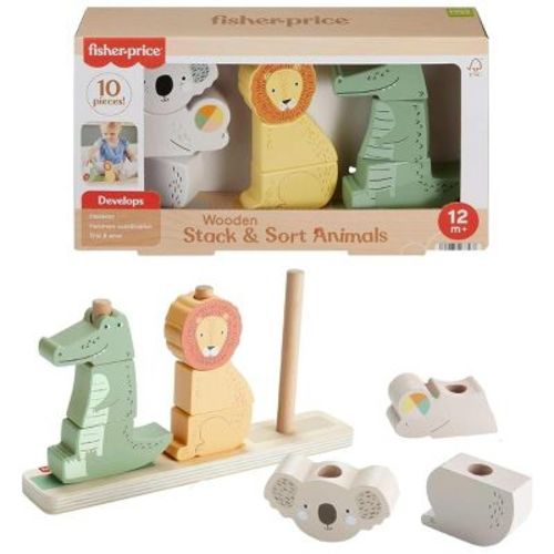 Fisher-Price Wood Baby Toy Stack & Sort Animals, 10 Wooden Pieces for Developmental Play for Infants & Toddlers Ages 1+ Years