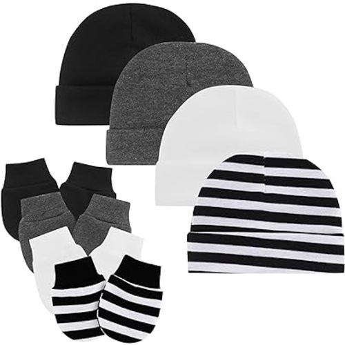 Zando Baby Hats and Mittens Unisex Infant Beanie Caps Newborn Hospital Hat with Scratch Mitten Set for Baby Boys Grils Hats