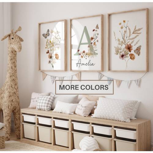 Custom Wildflowers Prints| Floral nursery Wall Art, Boho, Baby girl Nursery Wall Art| Watercolor flowers| Personalised name sign Initial