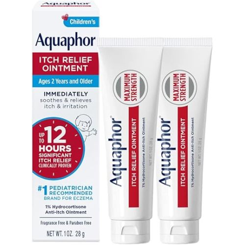 Aquaphor Children's Itch Relief Ointment, 1% Hydrocortisone Anti-Itch Ointment, 1 Oz Tube (Pack of 2)
