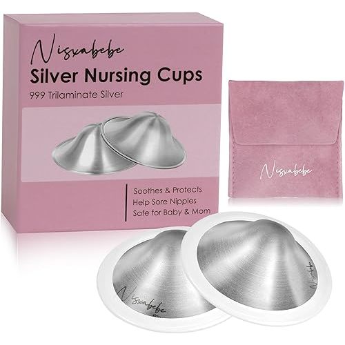 The Original Silver Nursing Cups-Nipple Shields for Breastfeeding Newborn-Breast Feeding Essentials Must Haves-Nipple Covers to Protect Nursing Nipples,Trilaminate 999 Silver,Regular Size