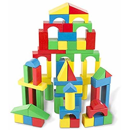 Melissa & Doug Wooden Building Blocks Set (Developmental Toy, 100 Blocks in 4 Colors and 9 Shapes, Great Gift for Girls and Boys - Best for 3, 4, 5, 6, 7, and 8 Year Olds)