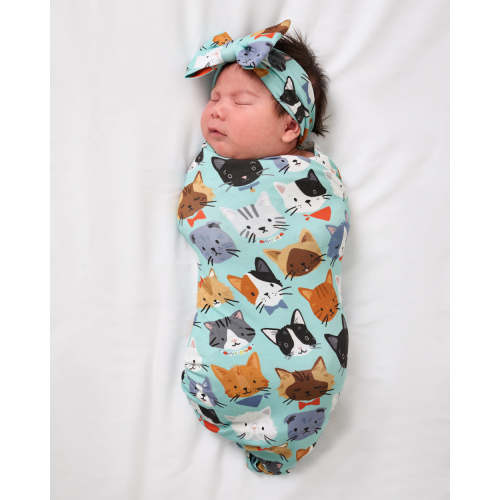 Purrfect Pals Swaddle & Luxe Bow Headband Set | Little Sleepies