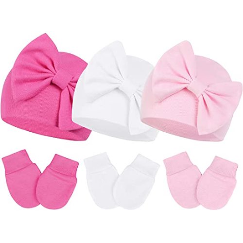 Century Star Newborn Girls Hats Baby Hat and Mitten Set Big Bow Knit Infant Headbands Winter Baby Hat for Girls