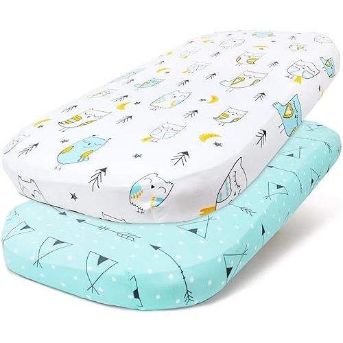 Stretchy Bassinet Sheet Set BROLEX 2 Pack Snug Fitted Cradle Fitted Sheets for Bassinet Pads/Mattress, for Boys Girls,Unisex,Ultra Soft Breathable,Arrow Owl