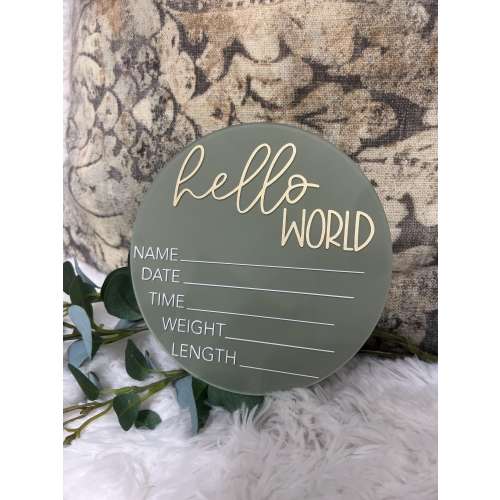 Hello World Baby Stat Sign, Acrylic Baby Birth Announcement, Hello World Sign, Newborn Photo Prop, Baby Shower Gift for New Mom, Name Reveal