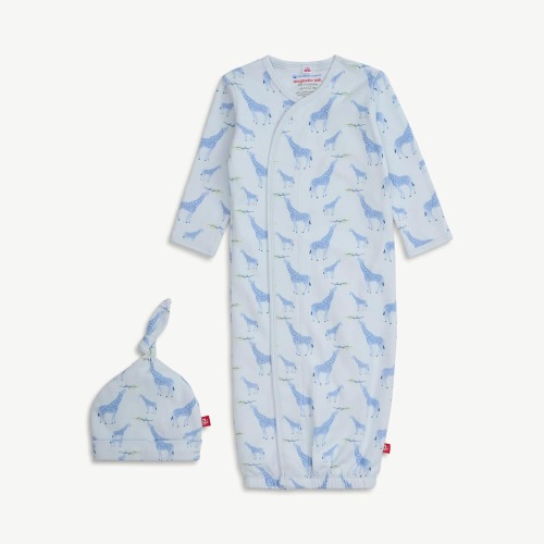 Blue Jolie Giraffe organic cotton magnetic cozy sleeper gown + hat set – Magnetic Me