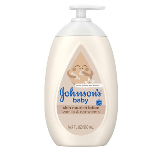 Johnson's Skin Nourishing Baby Lotion, Vanilla & Oat Scents, Hypoallergenic Baby Body Lotion for 72 Hour Hydration Until Baby's Next Bath Moisturizes & Protects from Dryness, 16.9 fl. oz