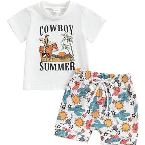 Western Baby Boy Clothes Summer Cowboy Letter Print T-shirt Casual Shorts Toddler Country Cowboy Clothes Outfit